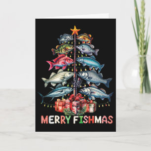 Carte Joyeux Fishmas Drôles de lumières de sapin de Noël