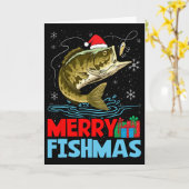 Carte Joyeux Fishmas Noël Vacances de pêche (Fleur jaune)
