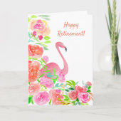 Carte Joyeux Flamant rose Aquarelle Retraite Avec Fleurs (Devant)