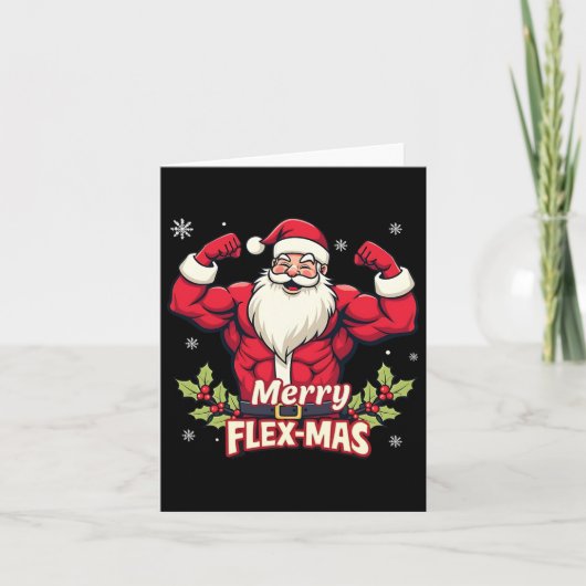 Carte Joyeux Flex-mas Muscles Pour Noël Père Noël Fitnes (Devant)