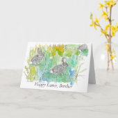 Carte Joyeux Frère de Pâques Cottontail Rabbits Printemp (Fleur jaune)