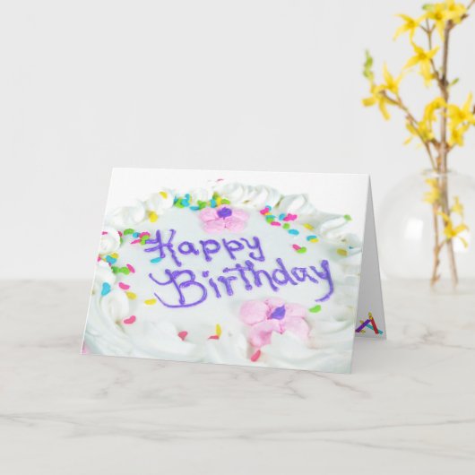 Carte Joyeux gâteau d'anniversaire (Fleur jaune)