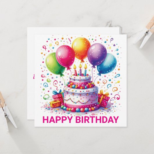 Carte Joyeux gâteau d'anniversaire (Devant/Arrière en situation)