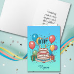 Carte Joyeux gâteau d'anniversaire et ballons sur Ombre<br><div class="desc">Une carte amusante et joyeuse illustrée avec gâteau d'anniversaire et ballons colorés sur un arrière - plan Ombre Blue. Vous pouvez changer le nom pour le rendre spécial pour la personne d'anniversaire ou laisser vide (aucun nom) pour en faire une carte générique. Vous pouvez également changer le message d'anniversaire à...</div>