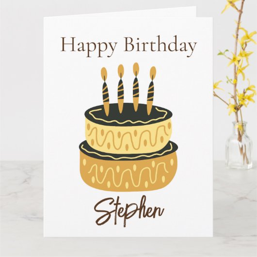 Carte Joyeux gâteau d'anniversaire illustration Minimale (Fleur jaune)