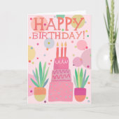 Carte Joyeux gâteau d'anniversaire rose mignon (Devant)