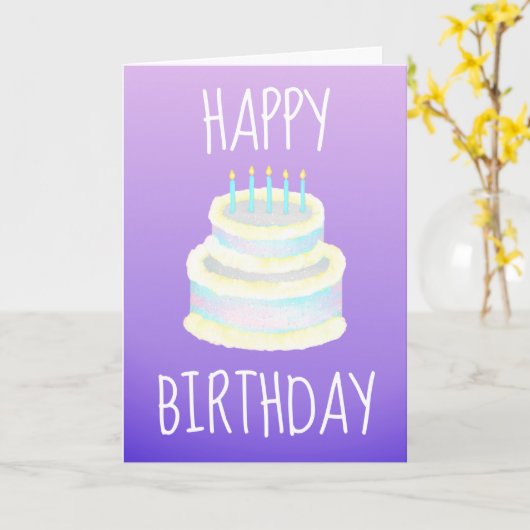 Carte Joyeux gâteau d'anniversaire violet (Fleur jaune)