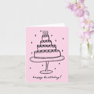 Carte Joyeux gâteau d'anniversaire Whimsical Sketch Dood