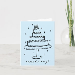 Carte Joyeux gâteau d'anniversaire Whimsical Sketch Dood