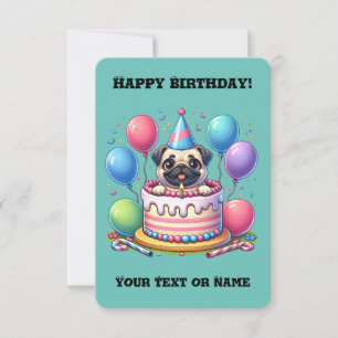 Carte Joyeux gâteau et Carlin d'anniversaire