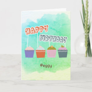 Carte Joyeux gâteaux d'anniversaire sur aquarelle bleu p