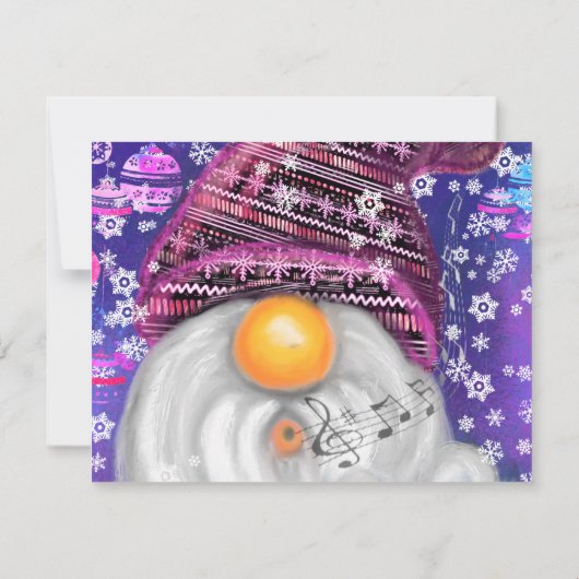 Carte Joyeux Gnome En Casquette Violet Chante Une Chanso (Dos)