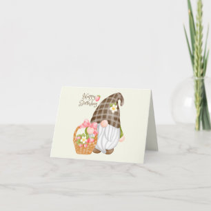Carte Joyeux Gnome mignonne d'anniversaire avec panier f