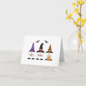 Carte Joyeux Gnomes d'Halloween violet orange (Fleur jaune)