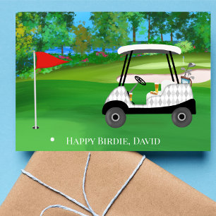 Carte Joyeux Golf D'Anniversaire Avec Panier, Bière, Hot