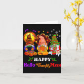 Carte Joyeux Hallothanksmas Trois Gnomes Halloween Joyeu (Fleur jaune)