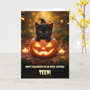 Carte Joyeux Halloween à un adolescent chat mignon