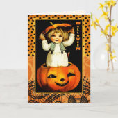 Carte Joyeux Halloween. Amusant enfant Vintage (Fleur jaune)