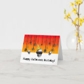 Carte Joyeux Halloween Anniversaire orange noir avec crâ (Fleur jaune)