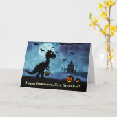 Carte Joyeux Halloween avec de mignons dinosaures (Fleur jaune)