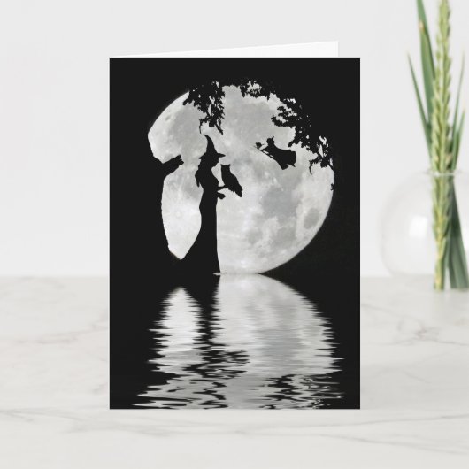 Carte Joyeux Halloween avec sorcières, hibou, lune de ch (Devant)