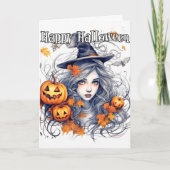 Carte Joyeux Halloween | Belle Sorcière d'automne (Devant)