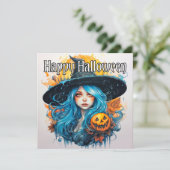 Carte Joyeux Halloween | Blue Haired Witch (Debout devant)