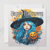 Carte Joyeux Halloween | Blue Haired Witch (Devant)