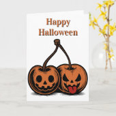 Carte Joyeux Halloween Cerises de Citrouille (Fleur jaune)