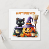 Carte Joyeux Halloween Chat Noir (Devant/Arrière en situation)