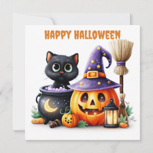 Carte Joyeux Halloween Chat Noir
