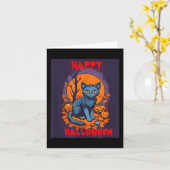 Carte Joyeux Halloween Chat Noir (Fleur jaune)