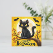 Carte Joyeux Halloween Chat Noir (Debout devant)
