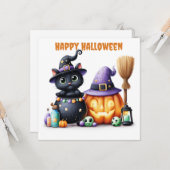 Carte Joyeux Halloween Chat Noir (Devant/Arrière en situation)
