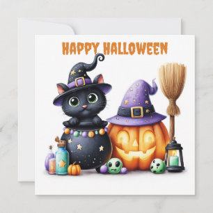 Carte Joyeux Halloween Chat Noir