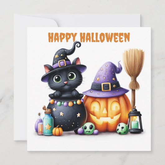 Carte Joyeux Halloween Chat Noir (Devant)