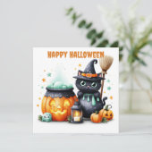 Carte Joyeux Halloween Chat Noir (Debout devant)