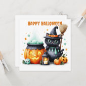 Carte Joyeux Halloween Chat Noir (Devant/Arrière en situation)