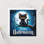 Carte Joyeux Halloween Chat Noir (Devant/Arrière en situation)