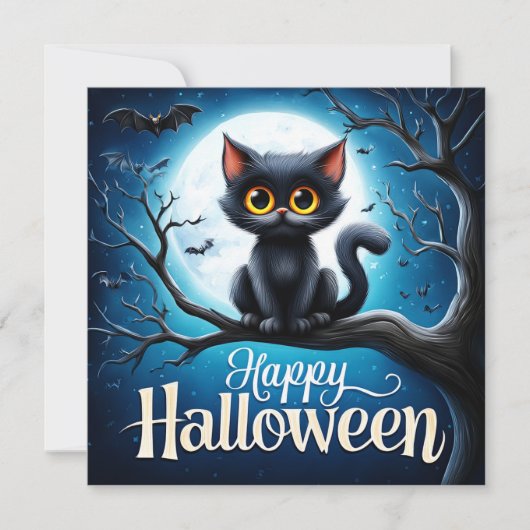 Carte Joyeux Halloween Chat Noir (Devant)