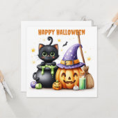 Carte Joyeux Halloween Chat Noir (Devant/Arrière en situation)