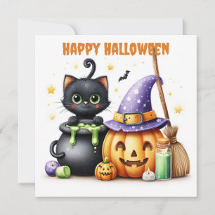 Carte Joyeux Halloween Chat Noir