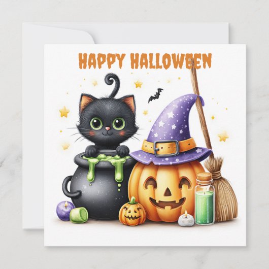 Carte Joyeux Halloween Chat Noir (Devant)