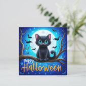 Carte Joyeux Halloween Chat Noir (Debout devant)
