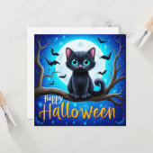 Carte Joyeux Halloween Chat Noir (Devant/Arrière en situation)