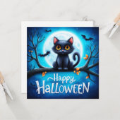 Carte Joyeux Halloween Chat Noir (Devant/Arrière en situation)