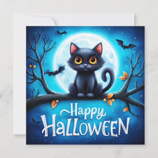 Carte Joyeux Halloween Chat Noir (Devant)