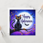 Carte Joyeux Halloween Chat Noir (Devant/Arrière en situation)