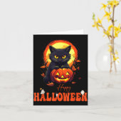 Carte Joyeux Halloween Chat Noir Chat Effrayant Citrouil (Fleur jaune)