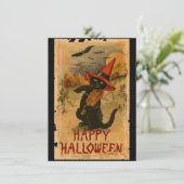Carte Joyeux Halloween Chat noir Jouer des chauves-souri (Debout devant)